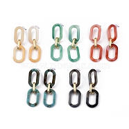 Acrylic & Aluminum Cable Chains Dangle Stud Earrings, with 304 Stainless Steel Pins and Plastic Ear Nuts, Oval, Golden & Stainless Steel Color, Mixed Color, 47x15mm, Pin: 0.7mm(EJEW-JE04236-M)