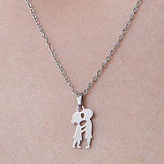 201 Stainless Steel Lovers Pendant Necklace, Stainless Steel Color, 17.72 inch(45cm)(NJEW-OY001-05)