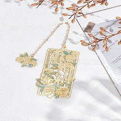 1Pc Zinc Alloy Enamel Bookmarks, Metal Flower Pendant BookMarker, Misty Rose, 195mm, flower: 75x39x0.8mm, pendant: 18x27x0.8mm(AJEW-LP0004-23B)