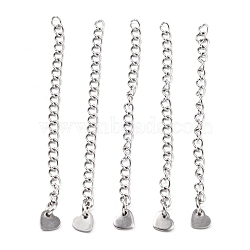 304 Stainless Steel Chain Extender, with Heart Pendants, Stainless Steel Color, 60mm(X-FIND-JF00071-03)