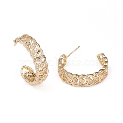 Brass Micro Pave Clear Cubic Zirconia Stud Earrings, Half Hoop Earrings, Heart, Golden, 27~28x7mm, Pin: 0.8mm(EJEW-I240-01G)