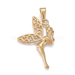 304 Stainless Steel Pendants, Fairy, Golden, 40x31x3mm, Hole: 4.5x9.5mm(STAS-F252-33G)