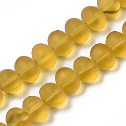 Transparent Frosted Glass Beads Strands, Oval, Goldenrod, 11x14x12.5mm, Hole: 1mm, about 55pcs/strand, 23.23''(59cm)(X-FGLA-S001-03)
