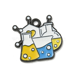 Chemistry Science Theme Alloy Enamel Pendants, Black, Beaker Charm, Bottle, 20x20x1.5mm, Hole: 1.8mm(ENAM-I060-14D)