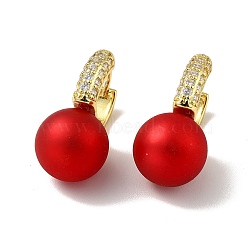 Red Plastic Pearl Dangle Hoop Earrings with Clear Cubic Zirconia, Brass Hinged Earrings for Women, Lead Free & Cadmium Free & Nickel Free, Real 18K Gold Plated, 23mm, Pin: 1mm(EJEW-A070-14G)