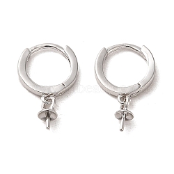 925 Sterling Silver Hoop Earrings Findings, Round, Platinum, 15mm(STER-Z007-04P)