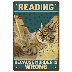 Iron Sign Posters, Vertical, for Home Wall Decoration, Rectangle with Word Reading Because Murder is Wrong, Cat Pattern, 300x200x0.5mm(AJEW-WH0157-520)