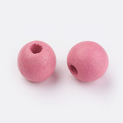Natural Wood European Beads, Dyed, Round, Hot Pink, 12x11mm, Hole: 4mm, about 960pcs/500g(WOOD-Q030-61C)