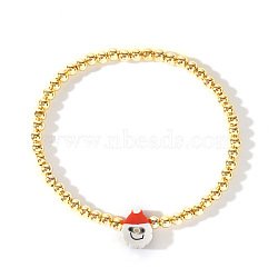 Christmas Brass Beaded Stretch Bracelets, Golden, Santa Claus, 6-7/8 inch(17.5cm)(DP1194-7)