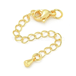 Rack Plating Brass Chain Extender, with Lobster Claw Clasps, Long-Lasting Plated, Cadmium Free & Lead Free, Teardrop, Golden, 71mm(FIND-T071-15G)