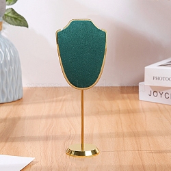 Bust Shaped Microfiber Necklace Display Stands with Golden Tone Aluminum Alloy Support, Teal, Finished Product: 4x6x15.7cm(ODIS-H006-01B)