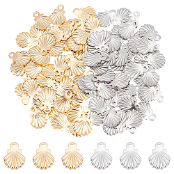 100Pcs 2 Styles 304 Stainless Steel Charms, Laser Cut, Scallop Shell Shape, Mixed Color, 7.5x5.5~6x0.5mm, Hole: 1mm, 50pcs/style(STAS-UN0056-37)