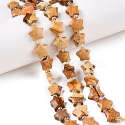 Natural Picture Jasper Beads Strands, with Seed Beads, Faceted Star, 9~11x9~11x4~4.5mm, Hole: 1mm, about 16pcs/strand, 0.7~7.28''(17.5~18.5cm), bead: 3mm in diameter, 2mm thick, hole: 0.7~0.9mm(G-T138-189)