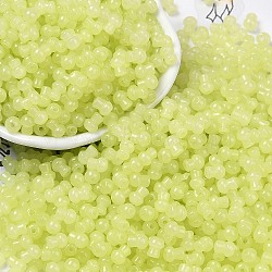 Transparent Colours Glass Seed Beads, Mushroom, Green Yellow, 5.5x4.5mm, Hole: 1mm, 4150pcs/pound(SEED-R001-01M)