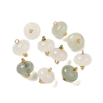 Natural Jade Rondelle Charms with Rack Plating Brass Loops, Real 18K Gold Plated, Long-Lasting Plated, 11~11.5x10mm, Hole: 1.6mm