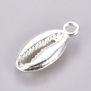 Alloy Pendants, Cowrie Shell Shape, Silver Color Plated, 17.5x8.5x3mm, Hole: 1.6mm