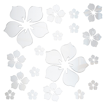 Mirror Wall Stickers, Flower, Self Adhesive Acrylic Mirror Sheets, for Home Living Room Bedroom Decor, White, 262x330x0.1mm, 1set