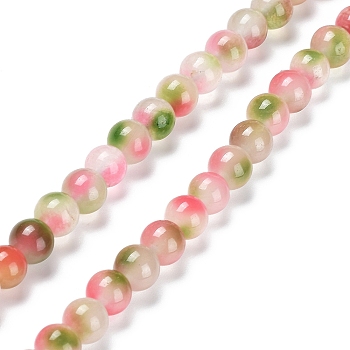 Faceted Rondelle Dyed Natural White Jade Bead Strands, Round, Pink, 8mm, Hole: 1mm, about 47pcs/strand, 14.29''(36.3cm)