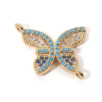 Brass Micro Pave Cubic Zirconia Links connectors, Butterfly, Colorful, Golden, 23.5x18x2mm, Hole: 1mm