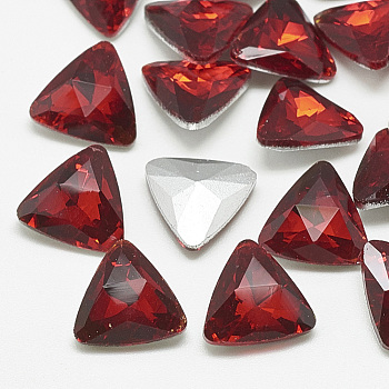 Pointed Back Glass Rhinestone Cabochons, Back Plated, Faceted, Triangle, Light Siam, 11x12x4.5mm