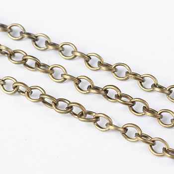 Iron Cable Chains, Unwelded, with Spool, Flat Oval, Nickel Free, Antique Bronze, 4x4x1mm, about 328.08 Feet(100m)/roll