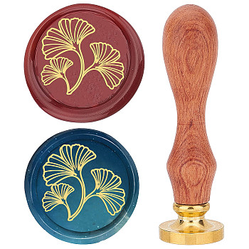 Brass Wax Seal Stamp with Rosewood Handle, for DIY Scrapbooking, Autumn, Ginkgo Leaf Pattern, 25mm