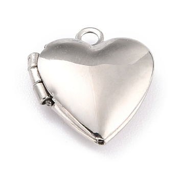 316 Stainless Steel Locket Pendants, Photo Frame Charms for Necklaces, Manual Polishing, Heart, Stainless Steel Color, 15x13.5x4mm, Hole: 1.6mm, Inner Diameter: 6mm