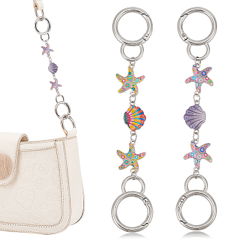 Shell & Starfish Alloy Enamel Link Purse Strap Extenders, with Spring Gate Rings, Mixed Color, 15.2cm, 2pcs/set