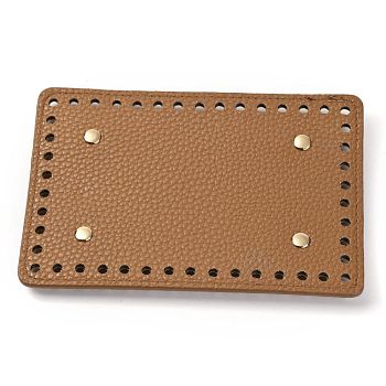 Imitation PU Leather Bottom, Rectangle with Round Corner & Alloy Brads, Litchi Grain, Bag Replacement Accessories, Camel, 11.1x16.1x0.4~1.1cm, Hole: 5mm