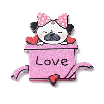 Valentine's Day Theme Acrylic Pendant, Cat, Pearl Pink, 41.5x42x2.4mm, Hole: 1.6mm