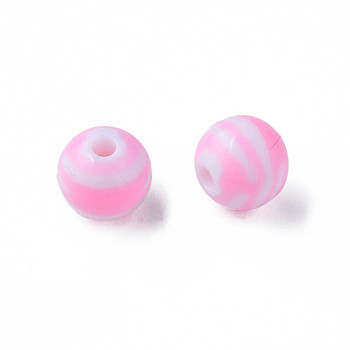 Opaque Striped Acrylic Beads, Round, Pearl Pink, 11.5x10.5mm, Hole: 2.5mm, about 549pcs/500g