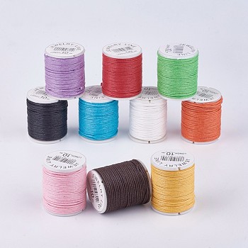 Braided Waxed Cords, Mixed Color, 1mm, about 9.84 yards(9m)/roll, 10 rolls/bag