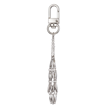 304 Stainless Steel Braided Macrame Pouch Empty Stone Holder for Pendant Decorations, with Alloy Swivel Clasps, Stainless Steel Color, 109mm
