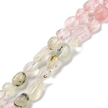 Natural Prehnite & Rose Quartz Beads Strands, Nuggets, Tumbled Stone, 5~14x4~10x4~8mm, Hole: 0.8~1mm, about 45~59pcs/strand, 15.75~16.34 inch(40~41.5cm)