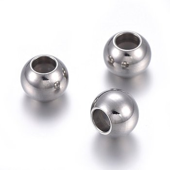 201 Stainless Steel Beads, with Rubber Inside, Slider Beads, Stopper Beads, Rondelle, Stainless Steel Color, 6x4.5mm, Hole: 1.5mm