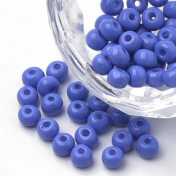 6/0 Baking Paint Glass Seed Beads, Round, Royal Blue, 4~4.5x3mm, Hole: 1~1.2mm, about 4500pcs/bag, about 450g/bag