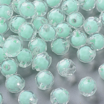 Transparent Acrylic Beads, Bead in Bead, Faceted, Round, Aquamarine, 9.5x9.5mm, Hole: 2mm, about 1041pcs/500g