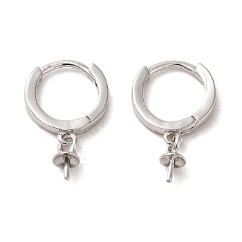 925 Sterling Silver Hoop Earrings Findings, Round, Platinum, 15mm