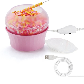 Plastic Automatic USB Beading Machine, Electric Bead Spinners with Carbon Steel Crochet, Wire, Pearl Pink, 10.9x10.9x9.65cm