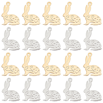 20Pcs 2 Colors 201 Stainless Steel Pendants, Easter Bunny, Mixed Color, 19x14x1mm, Hole: 1.2mm, 10pcs/color