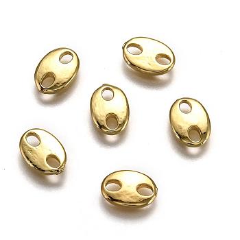 Brass Links, Oval, for Coffee Bean Chain Making, Real 18K Gold Plated, 10x7x1.5mm, Hole: 2mm