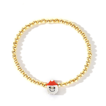 Christmas Brass Beaded Stretch Bracelets, Golden, Santa Claus, 6-7/8 inch(17.5cm)