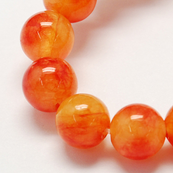 Two Tone Natural White Jade Bead Strands, Dyed, Round, Dark Orange, 10mm, Hole: 1mm, about 38pcs/strand, 14.9 inch
