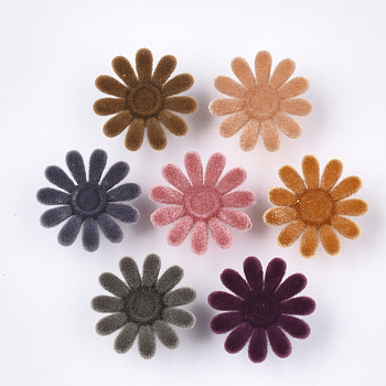 Flocky Acrylic Buttons, Shank Button, 1-Hole, Flower, Mixed Color, 23x10mm, Hole: 3.5mm