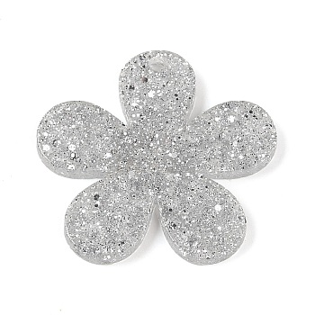 Acrylic Plastic Cabochons, Flower, Silver, 38x39.5x2.5mm, Hole: 2.5mm