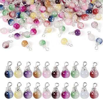 100Pcs 10 Colors Baking Painted Glass Pendants, with Silver Tone Iron Loops, Teardrop Charms, Mixed Color, 16x8mm, Hole: 2.5mm, 10Pcs/color