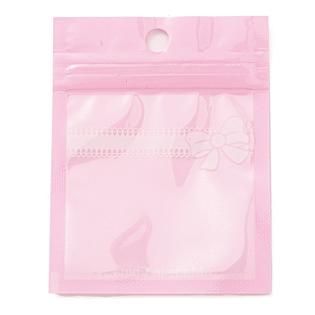 Plastic Packaging Yinyang Zip Lock Bags, Bowknot Print Top Self Seal Pouches, Rectangle, Pink, 9x7x0.15cm, Unilateral Thickness: 2.5 Mil(0.065mm)