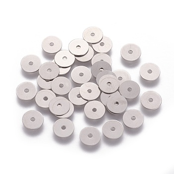 316 Surgical Stainless Steel Beads, Heishi Beads, Flat Round/Disc, Stainless Steel Color, 6x0.3mm, Hole: 1mm