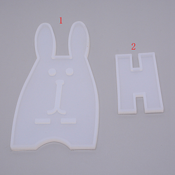 Rabbit Mobile Phone Stand Silicone Molds, Resin Casting Molds, For UV Resin, Epoxy Resin Making, White, 200x105x7mm, Inner Size: 195x100mm, 90x55x8mm, Inner Size: 84x47.5mm, 2pcs/set
