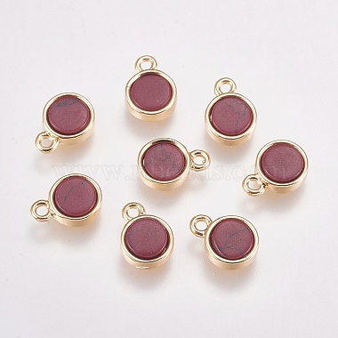 Real Gold Plated DarkRed Flat Round Turquoise Pendants